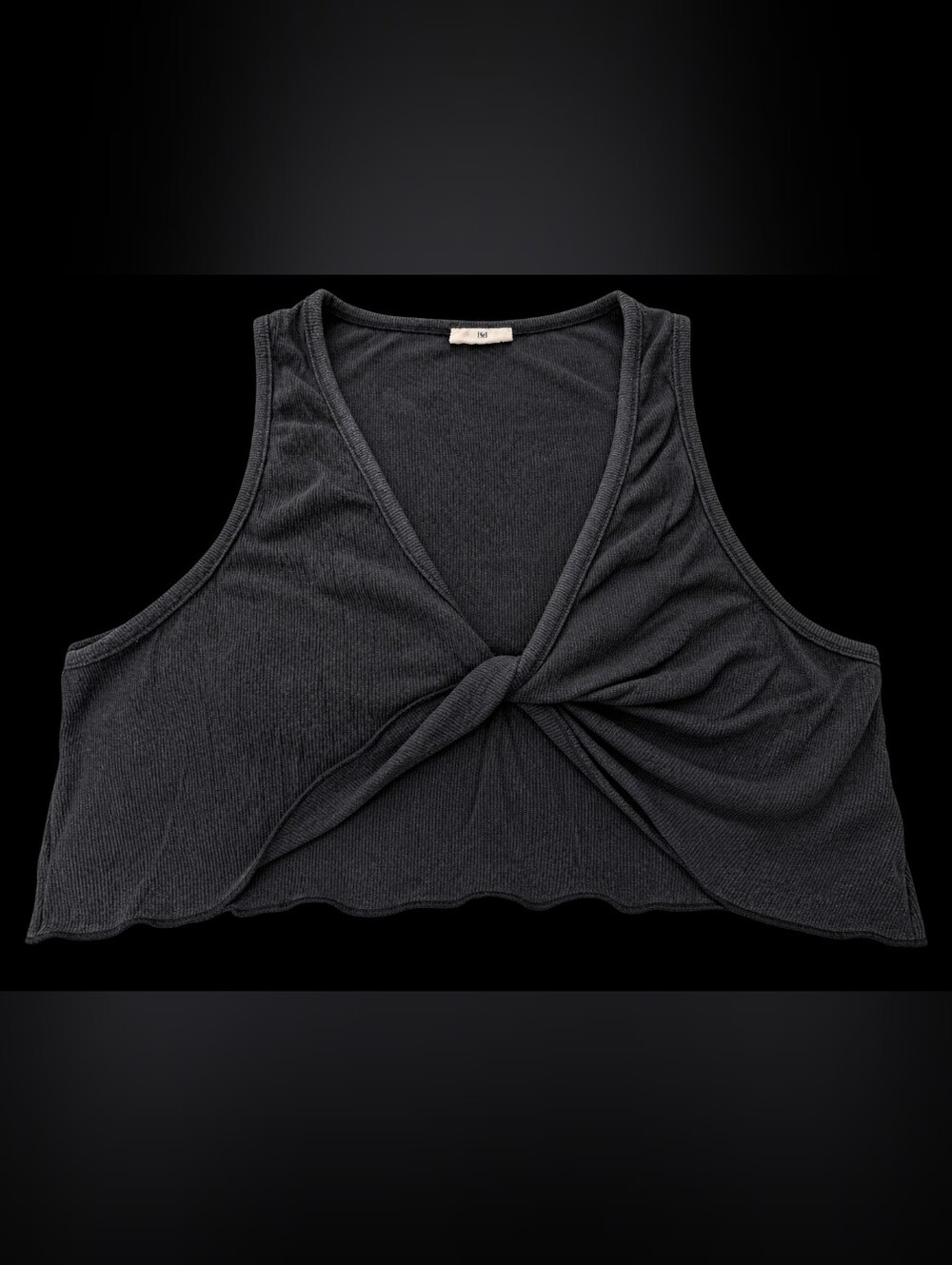 B102 POL Black Ribbed Twist-Front Bralette